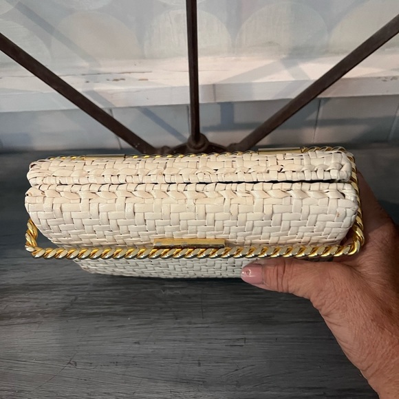 Vintage 1950s Rodo Italy Wicker Straw Woven Clutch Bag White - Picture 2 of 11